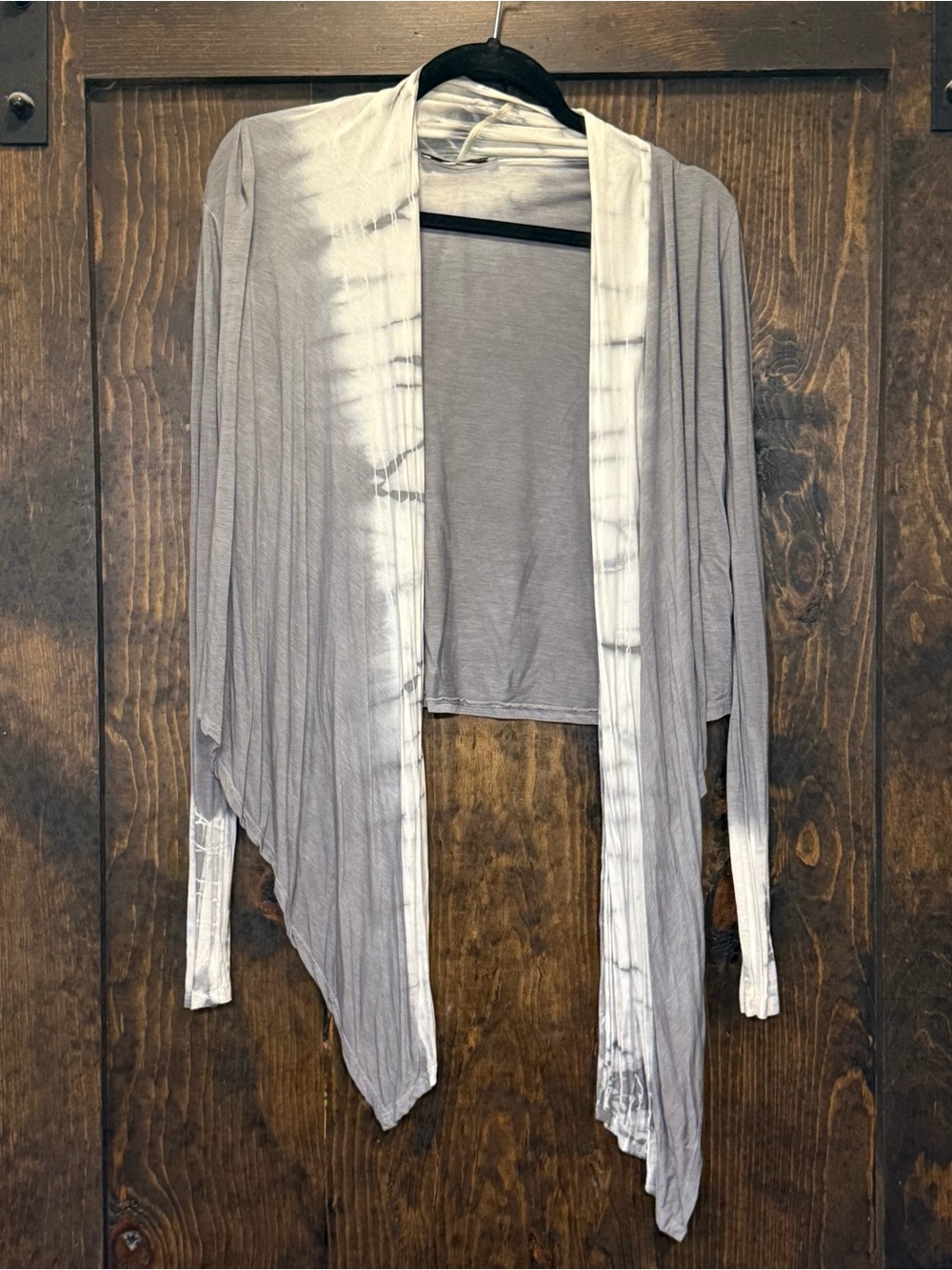 Light Gray Tie-Dye Open Front Draped Cardigan